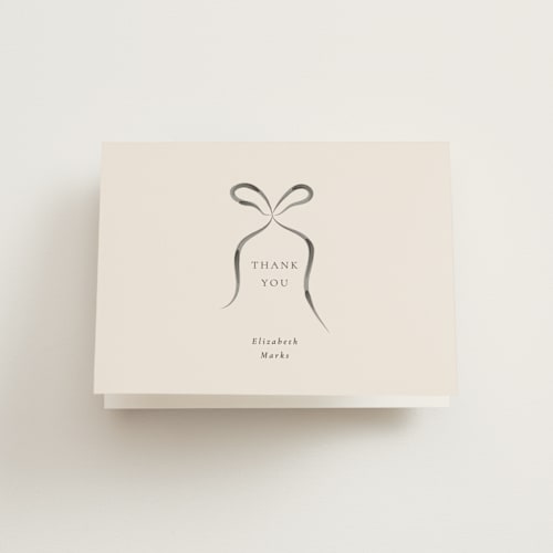 This is a tuxedo bridal shower thank you cards with standard by Corinne Malesic called bow printing on strathmore in standard