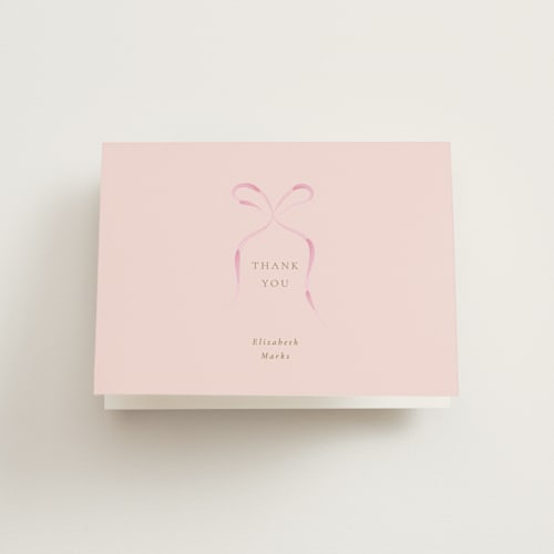 This is a peony bridal shower thank you cards with standard by Corinne Malesic called bow printing on strathmore in standard