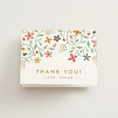 This is a pink bridal shower thank you cards with standard by Yolanda Mariak Chendak called botanical affair printing on strathmore in standard