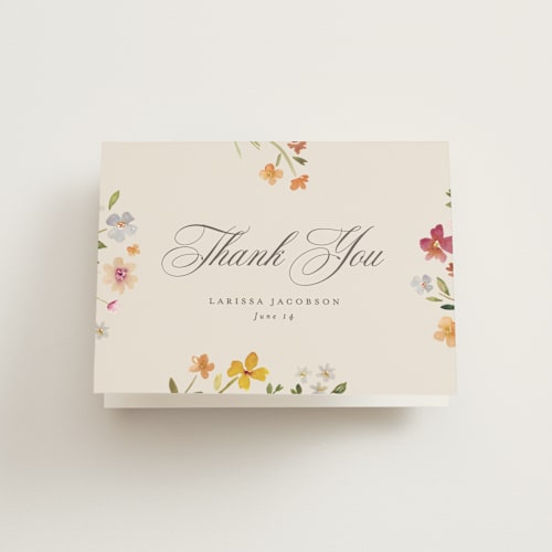 This is a wildflower bridal shower thank you cards with standard by Nicole Walsh called garden printing on strathmore in standard