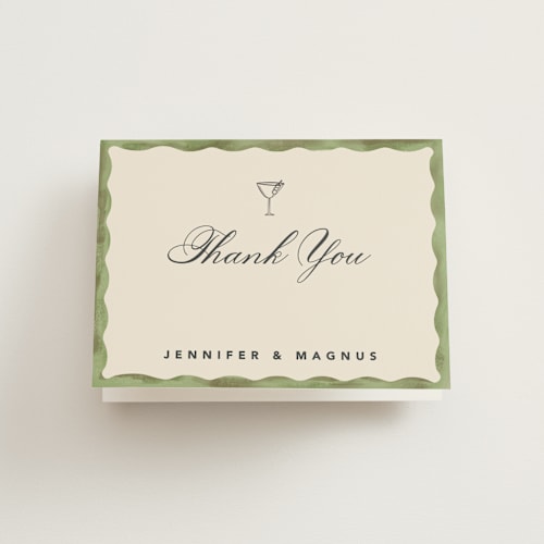 This is a palm bridal shower thank you cards with standard by Creo Study called formal scallop printing on strathmore in standard