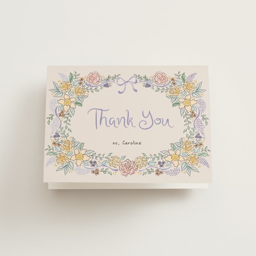This is a lilac bridal shower thank you cards with standard by Tamara Hilje called portofino printing on strathmore in standard