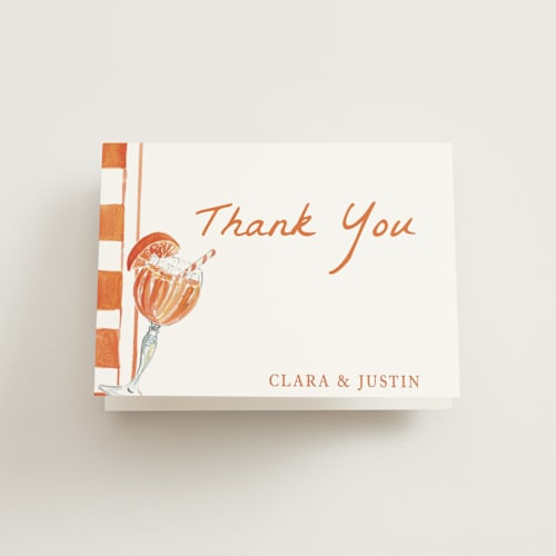 This is a tangerine bridal shower thank you cards with standard by West Foglia called cin cin spritz printing on strathmore in standard