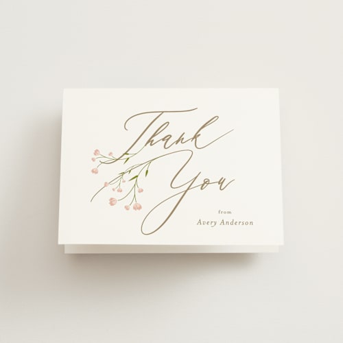 This is a petal bridal shower thank you cards with standard by Jennifer Postorino called love is blooming printing on strathmore in standard