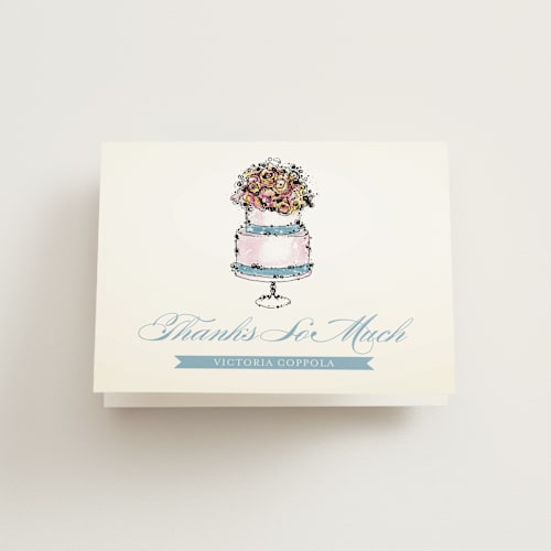 This is a blue bridal shower thank you cards with standard by Penelope Poppy called sweet n' chic printing on strathmore in standard
