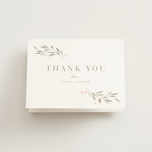 This is a petal bridal shower thank you cards with standard by Kristie Kern called leafy crown printing on strathmore in standard
