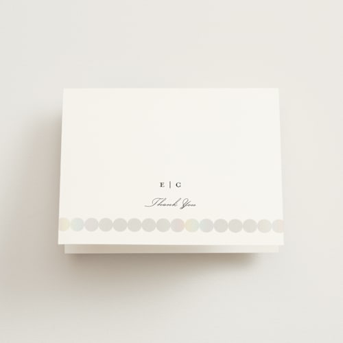 This is a silk wedding thank you cards with gloss press by mo kelley called pearls printing on strathmore in standard
