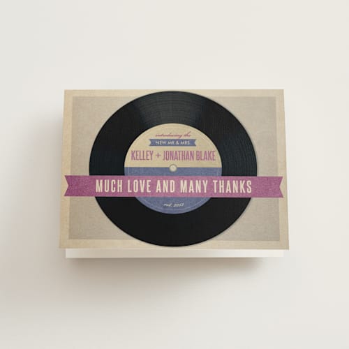 This is a purple jelly wedding thank you cards with standard by Dawn Jasper called wedding vinyl printing on strathmore in standard