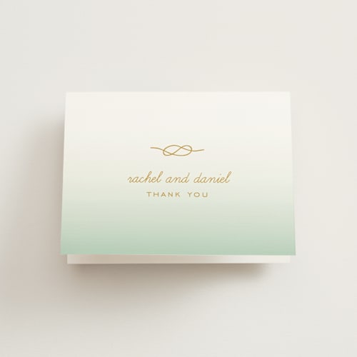 This is a mint wedding thank you cards with standard by SimpleTe Design called simple knot printing on strathmore in standard