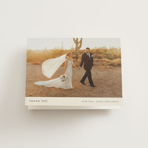 This is a linen wedding thank you cards with standard by Kelly Schmidt called edge printing on strathmore in standard