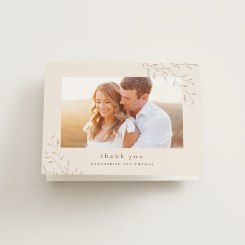 This is a taupe wedding thank you cards with standard by chocomocacino called tortina printing on strathmore in standard