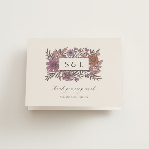 This is a sangria wedding thank you cards with standard by Jen Owens called fleur printing on strathmore in standard