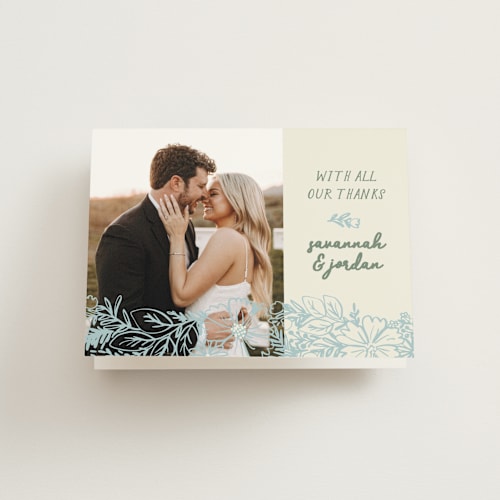 This is a waterfall wedding thank you cards with standard by Kelly Watkins called bloom printing on strathmore in standard