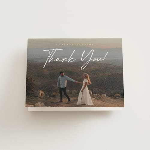 This is a chiffon wedding thank you cards with standard by Orasie called full photo printing on strathmore in standard