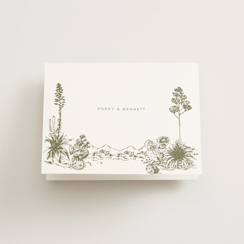 This is a verde wedding thank you cards with standard by Megan Davis called rancho printing on strathmore in standard
