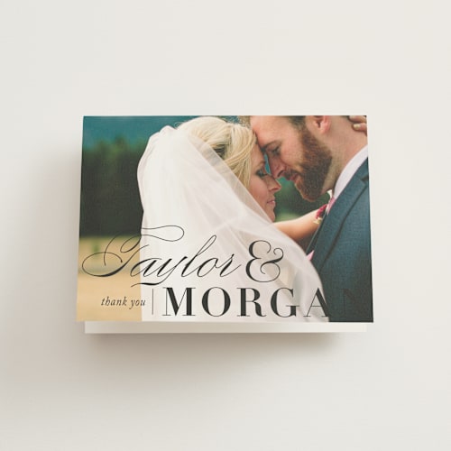 This is a blush wedding thank you cards with standard by Alston Foster called darling and dashing printing on strathmore in standard
