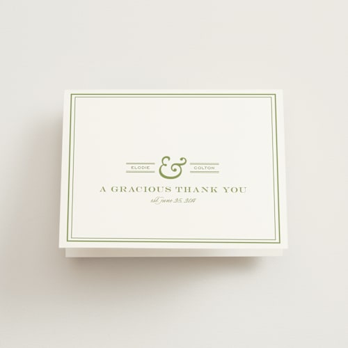 This is a spring green wedding thank you cards with standard by Annie Clark called country club printing on strathmore in standard