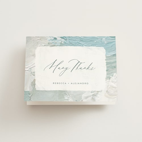 This is a aqua wedding thank you cards with standard by Hooray Creative called tidal wave printing on strathmore in standard