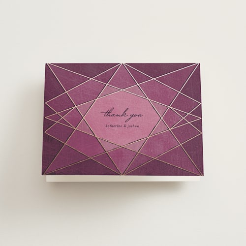 This is a amethyst wedding thank you cards with standard by Rebecca Bowen called abstract jewel printing on strathmore in standard