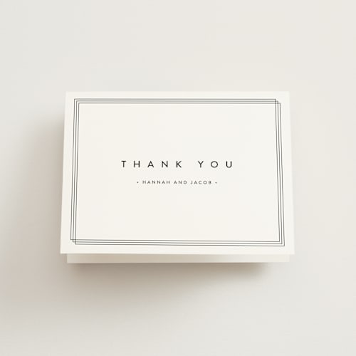This is a blanc wedding thank you cards with standard by Stacey Meacham called elegantly framed printing on strathmore in standard