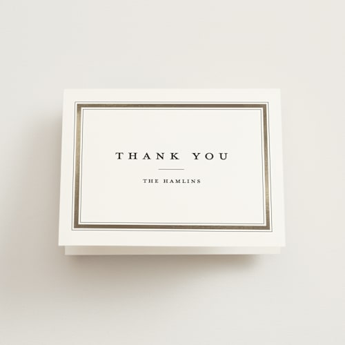 This is a powder wedding thank you cards with standard by Stacey Meacham called classic label printing on strathmore in standard