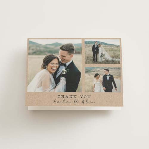 This is a kraft wedding thank you cards with standard by Hudson meet Rose called wedding stamp printing on strathmore in standard