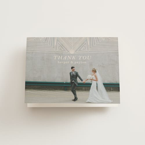This is a coal wedding thank you cards with standard by Caitlin Mac called art deco frame printing on strathmore in standard