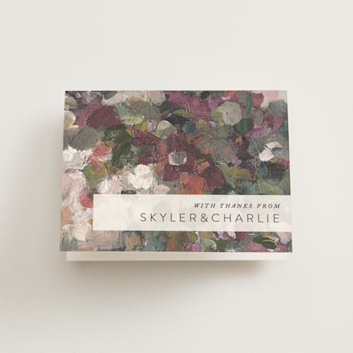 This is a garden wedding thank you cards with standard by Phrosné Barwood called gardener's palette printing on strathmore in standard