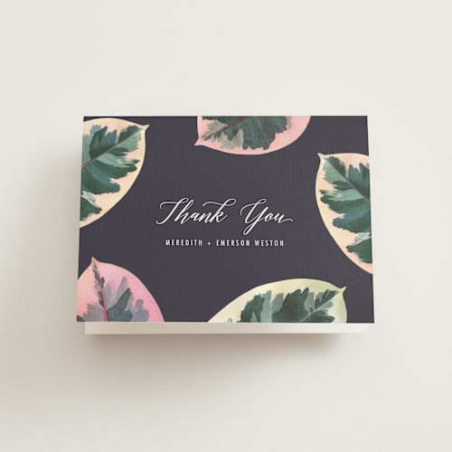 This is a midnight wedding thank you cards with standard by Hooray Creative called painterly plant printing on strathmore in standard