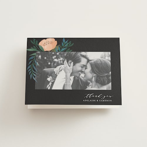 This is a coal wedding thank you cards with standard by Lehan Veenker called twilight printing on strathmore in standard