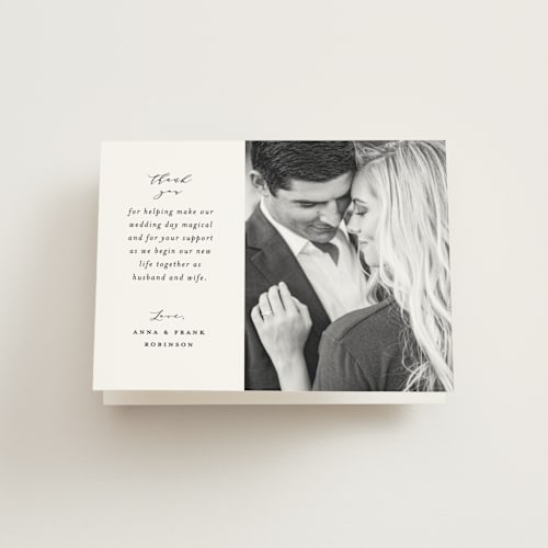 This is a cotton wedding thank you cards with standard by Simona Camp called classically us printing on strathmore in standard