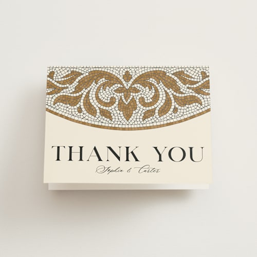This is a sand wedding thank you cards with standard by GeekInk Design called floral mosaic printing on strathmore in standard