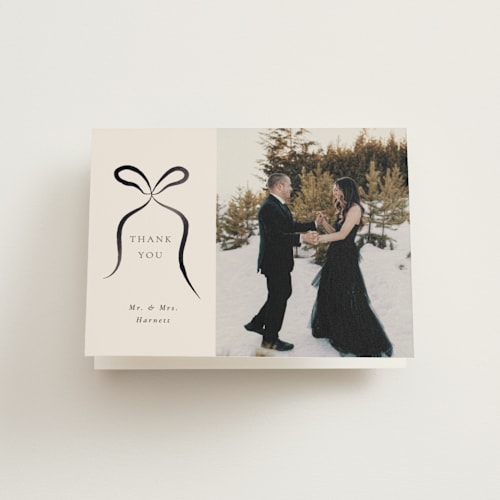 This is a tuxedo wedding thank you cards with foil pressed by Corinne Malesic called bow printing on strathmore in standard