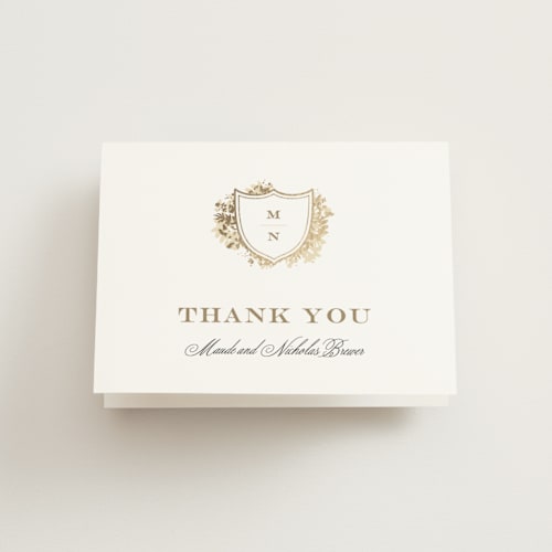 This is a honeysuckle wedding thank you cards with foil pressed by Leah Bisch called heritage printing on strathmore in standard