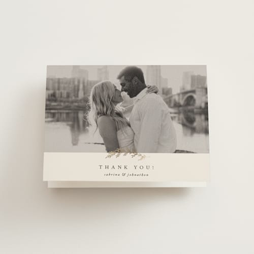 This is a ivory wedding thank you cards with foil pressed by Carolyn Nicks called to hold printing on strathmore in standard