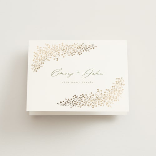 This is a leaf wedding thank you cards with foil pressed by Kristie Kern called villa printing on strathmore in standard