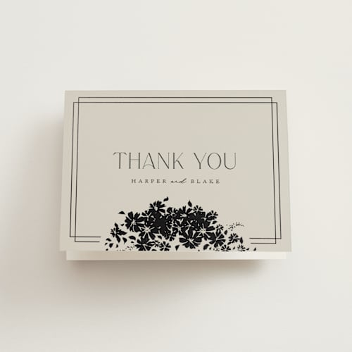 This is a smoke wedding thank you cards with foil pressed by Robert and Stella called bouquet toss printing on strathmore in standard