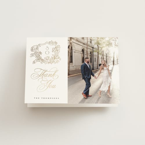This is a pearl wedding thank you cards with foil pressed by Jenna Holcomb called rococo printing on strathmore in standard