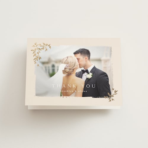 This is a latte wedding thank you cards with foil pressed by Kristie Kern called everly printing on strathmore in standard