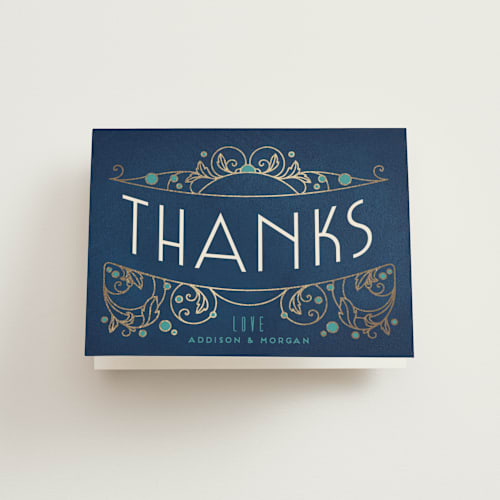 This is a goldenrod wedding thank you cards with foil pressed by GeekInk Design called ornate deco printing on strathmore in standard