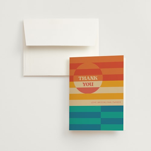 This is a sunset wedding thank you cards with standard by Jenna Holcomb called beachelorette printing on strathmore in standard
