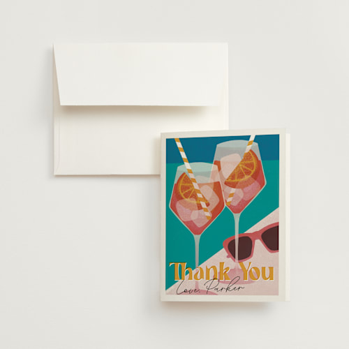 This is a hollywood wedding thank you cards with standard by Jenna Holcomb called putting on the spritz printing on strathmore in standard