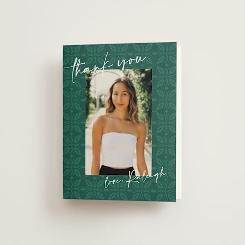 This is a jade wedding thank you cards with standard by Jenna Holcomb called getaway printing on strathmore in standard