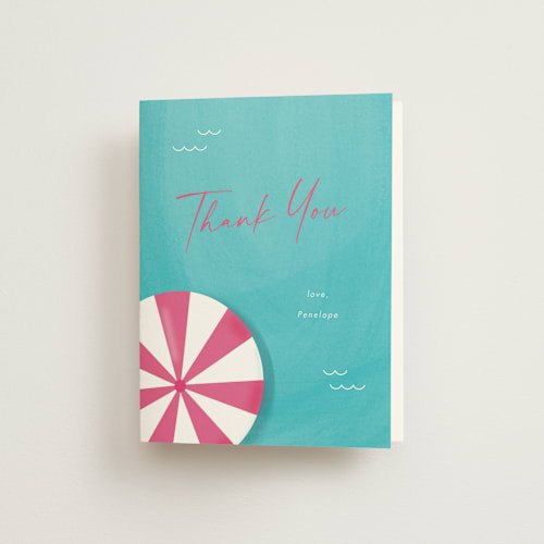 This is a watermelon slushie wedding thank you cards with standard by Cindy Reynolds called poolside printing on strathmore in standard