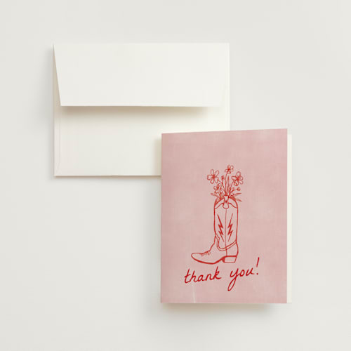 This is a strawberry wedding thank you cards with standard by Erin Kessler called party boots printing on strathmore in standard