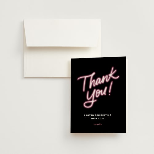 This is a midnight wedding thank you cards with standard by Cindy Reynolds called miami neon printing on strathmore in standard