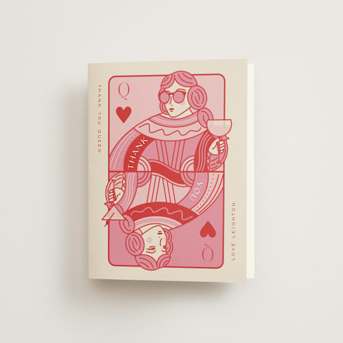 This is a rose wedding thank you cards with standard by Jenna Holcomb called the queen printing on strathmore in standard