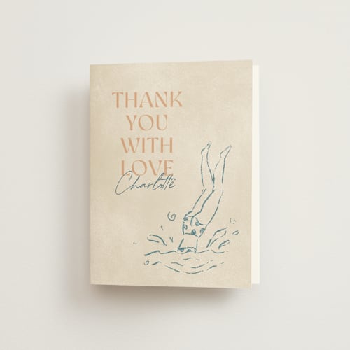This is a guava wedding thank you cards with standard by Pixel and Hank called coastal drift printing on strathmore in standard