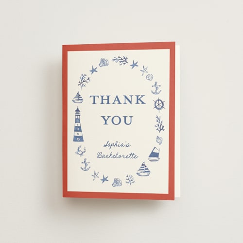 This is a navy wedding thank you cards with standard by Teju Reval called nautical fun printing on strathmore in standard