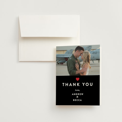 This is a onyx wedding thank you cards with standard by Olivia Raufman called it's official printing on strathmore in standard